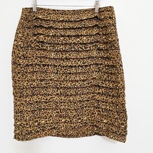 LARRY LEVINE Straight Pencil Tiered Animal Print Career Skirt Stretch Brown 12